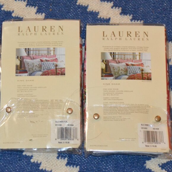 2 NEW in Package RALPH LAUREN Belle Harbor Red Floral KING Pillow Shams Cotton - Picture 2 of 6